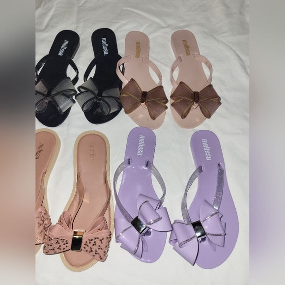 6 Pairs Melissa Women's Bow Sandals - Pink, Black, Purple, Nude - Picture 4 of 5